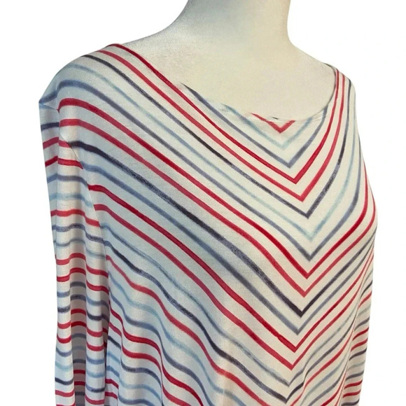 J Jill Knit Top Womens XL Red Gray Chevron Stripe Boat Neck Coastal Tunic Boxy - Picture 4 of 13